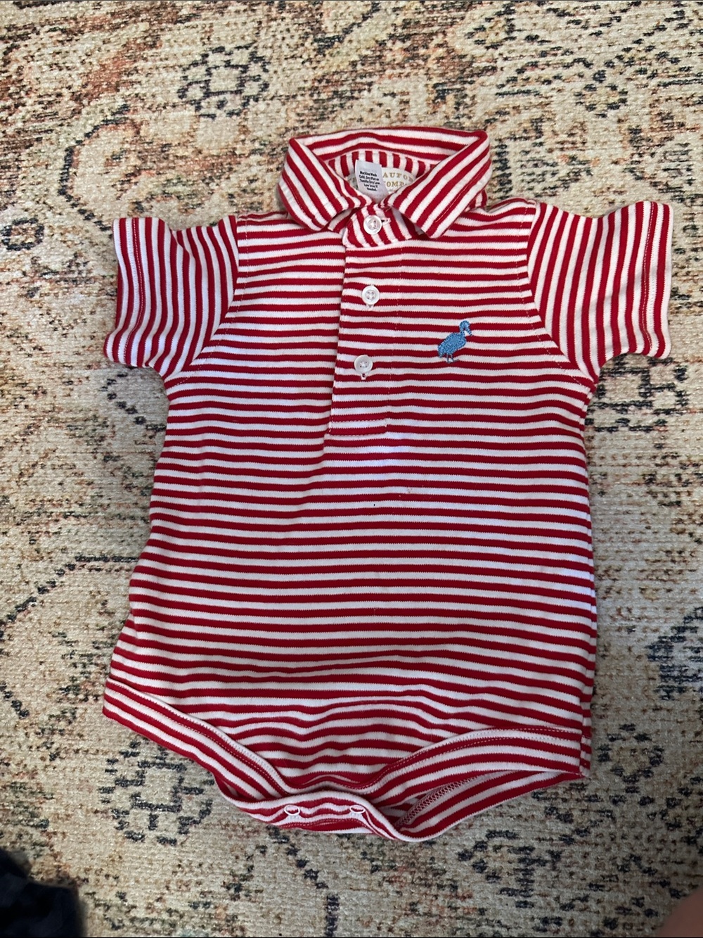 The Beaufort Bonnet Company Red & White Striped Polo Onsie (6-12 month)
